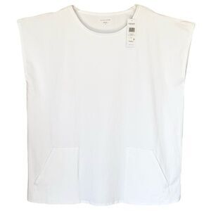 Eileen Fisher White Pima Cotton Stretch Jersey Jewel Neck Top NWT Plus Size 2X